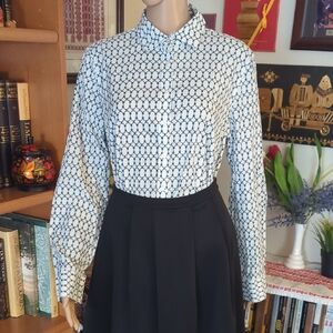 Talbots Navy and White Buckle Button Down Shirt